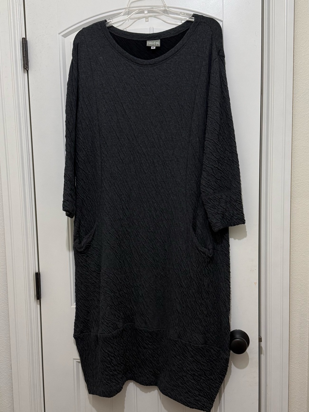 Niche Nilgun Derman Dark Gray Lagenlook Cozy Knit Textured Dress Womens XL